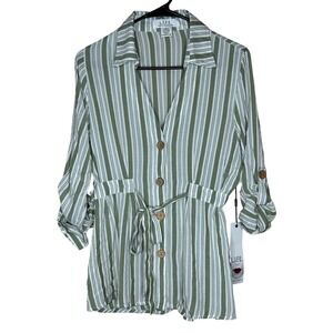 L.I.F.E Love Is For Eternity NWT Striped Long Sleeve Waist Tie Button Front Med‎